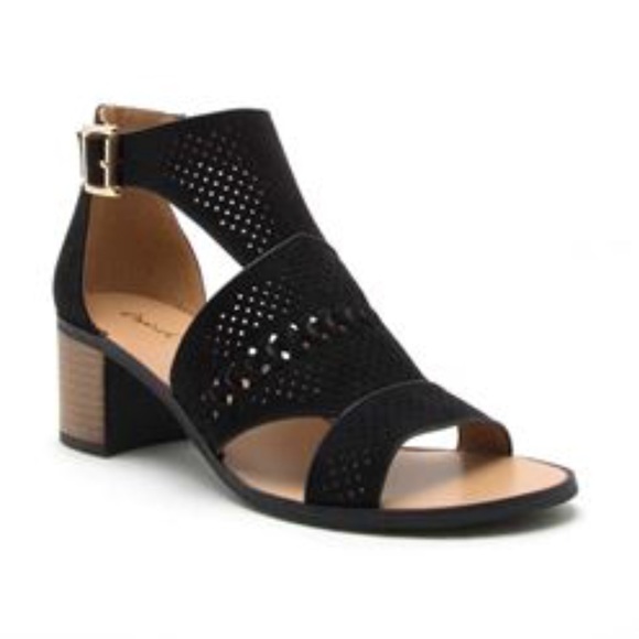 Qupid Shoes - NWT Timeless Perforated Stylish Faux Suede Adjustable Strap Black Shoes